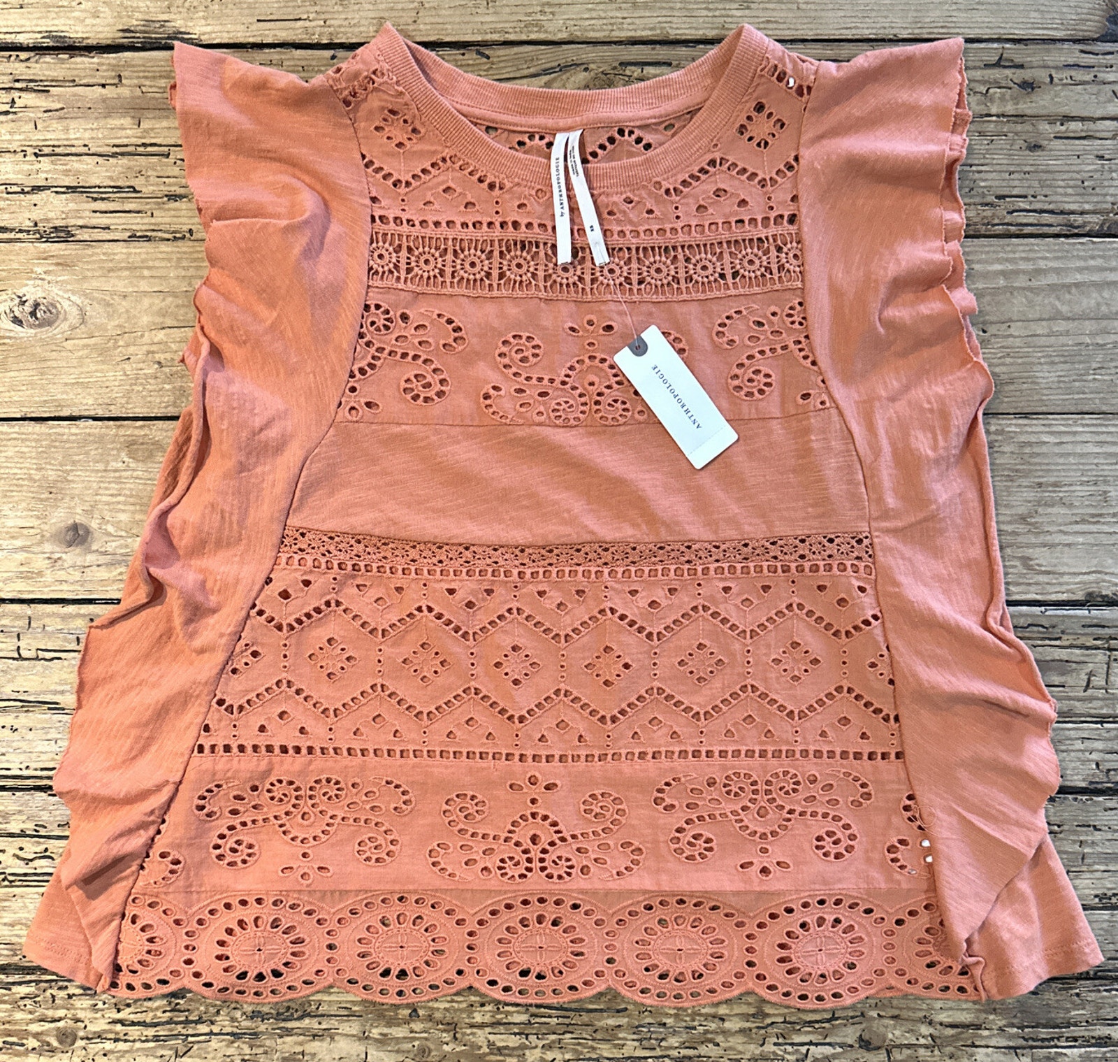 Anthropologie Women’s Orange Eyelet Embroidered Lace Tank Blouse Top Size Xs Nwt